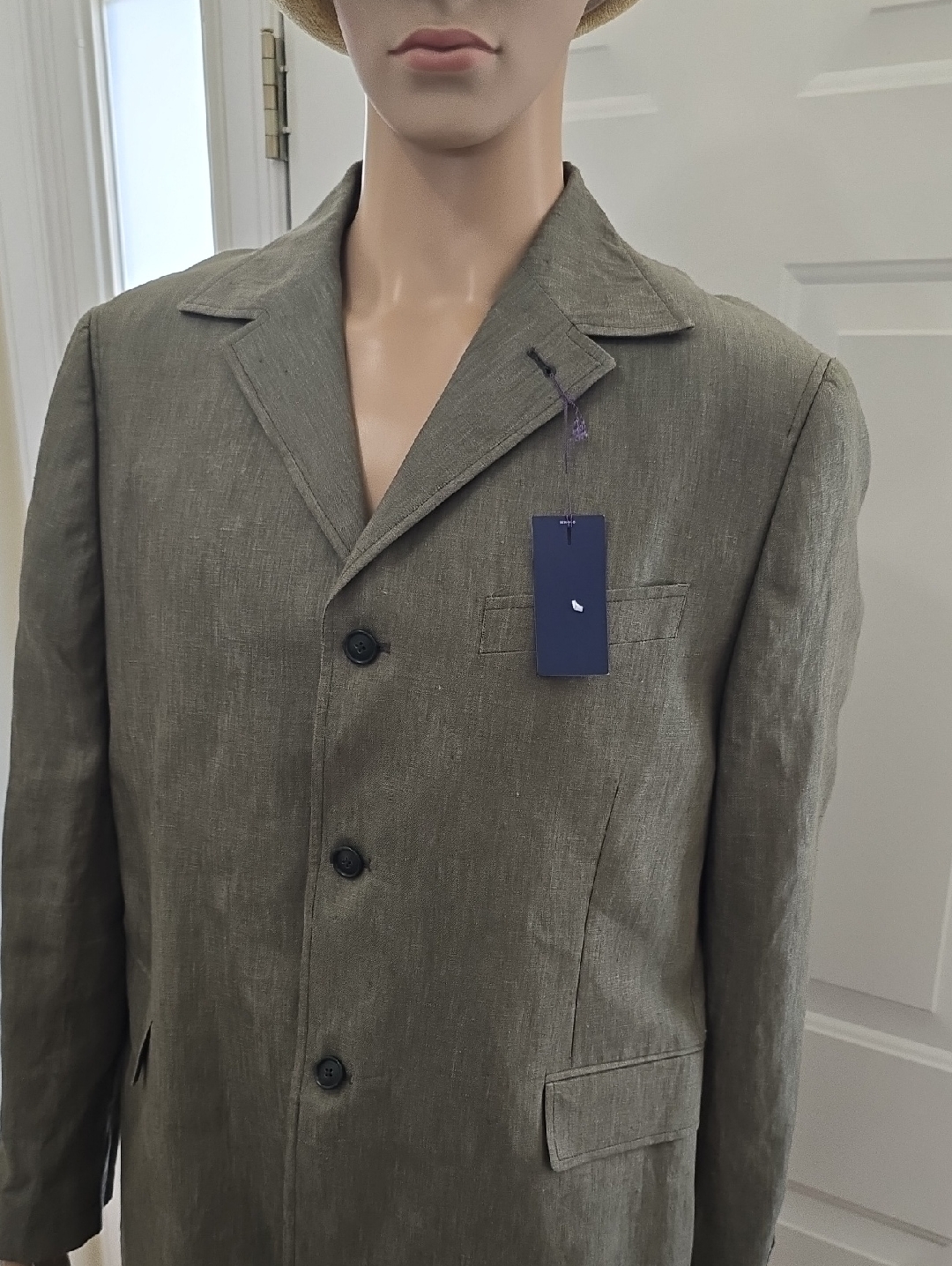 Stafford Brand Mens Green Linen Sport Coat Jacket Size 46 Short